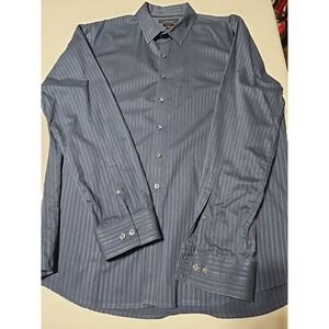 Marc Anthony Mens XL Dark Blue Stripe  Button Down Long Sleeve Shirt Preppy